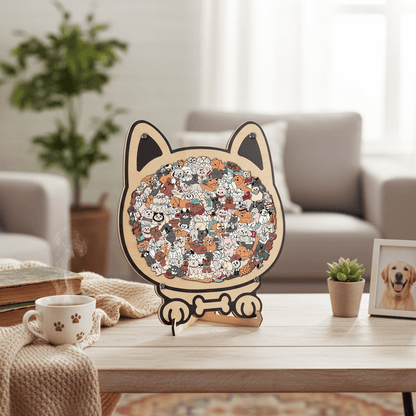 KUBOZN® Morandi-Farbiges Katzen-/Hunde-Förmiges Holzpuzzle