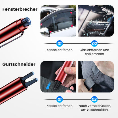 🚨KUBOZN® Auto-Notfallhammer mit Gurtschneider | Wolfram-Spitze für Verbundglas | Kompakt (96mm) | Lebensrettend bei Unfällen (Überschlag/Wasser) | Deutsche Qualität