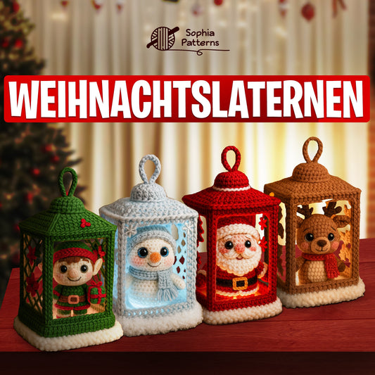 SVOZK® 4-in-1 Weihnachtslaternen-Set – Häkelanleitungen
