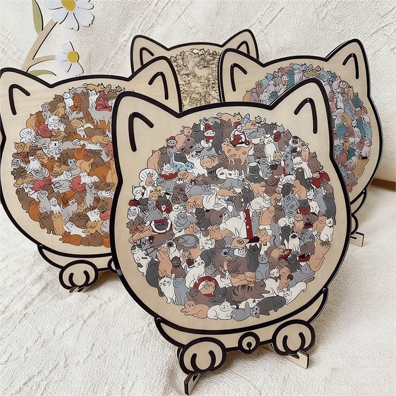 KUBOZN® Morandi-Farbiges Katzen-/Hunde-Förmiges Holzpuzzle