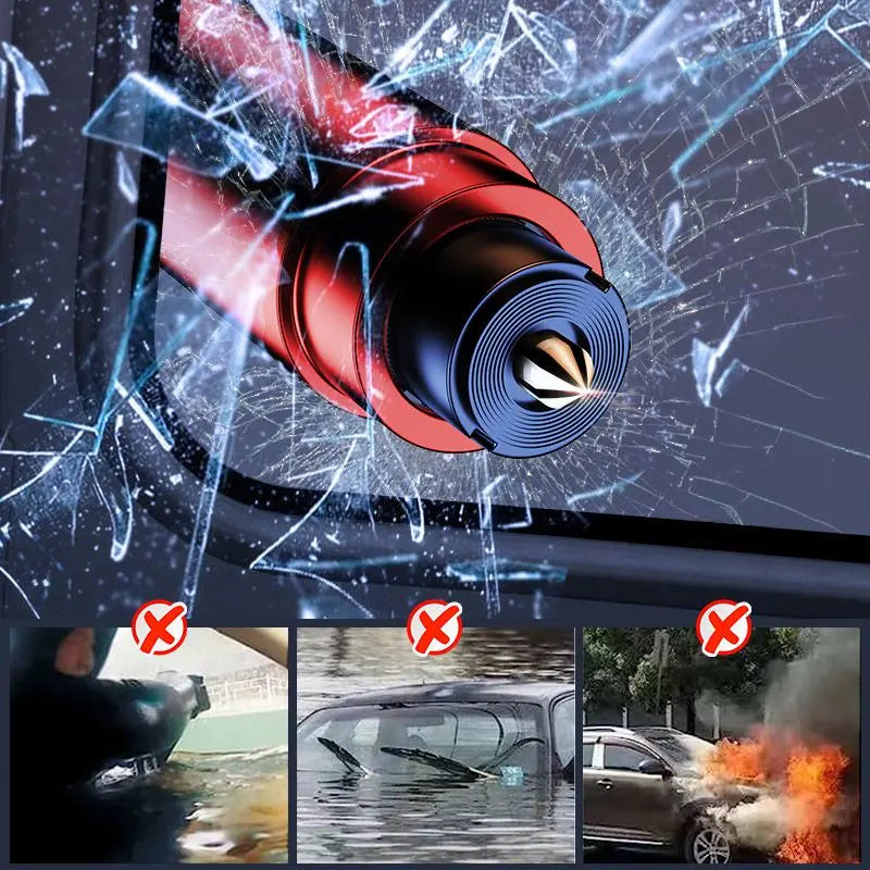 🚨KUBOZN® Auto-Notfallhammer mit Gurtschneider | Wolfram-Spitze für Verbundglas | Kompakt (96mm) | Lebensrettend bei Unfällen (Überschlag/Wasser) | Deutsche Qualität